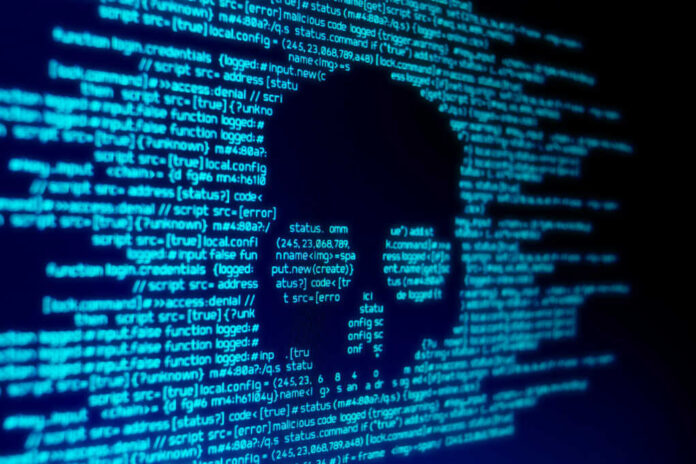 Computer,Code,On,A,Screen,With,A,Skull,Representing,A