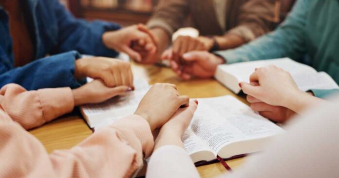 Bible,Study,,Holding,Hands,And,Group,With,Faith,,Praying,And
