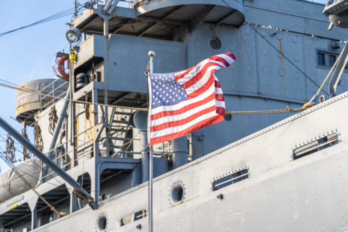 Usa,Flag,On,A,Military,Ship.