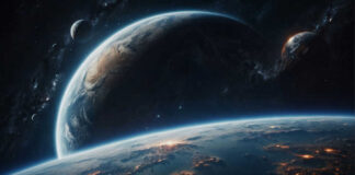 A stunning view of Earth from space with multiple planets in the background