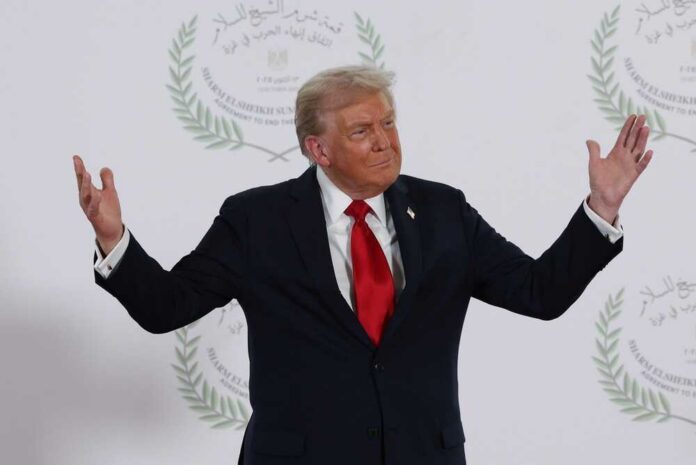 Donald Trump gesturing during a political event