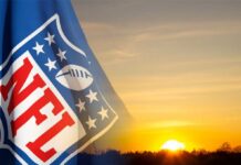 NFL logo overlaying a vibrant sunset