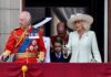Members of the royal family gathered on a balcony at Buckingham Palace