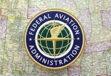 Federal Aviation Administration logo on a vintage map background
