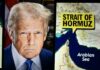 TRUMP Ultimatum SHAKES Iran Standoff A political figure next to a map highlighting the Strait of Hormuz