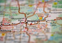 Close-up of a map showing Virginia, Minnesota and surrounding areas