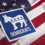 Democrats Accused of Embracing Chaos Democratic Party logo featuring a donkey on an American flag background