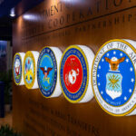 Display of military seals representing various branches of the U.S. Department of Defense