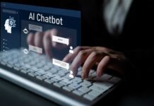 Digital Love: AI ‘Girlfriends’ Spark Panic Person typing on a keyboard with a digital AI chatbot interface displayed