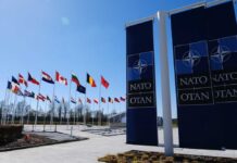 SHOCKING Cuts Hit NATO Firepower Flags of various nations displayed outside NATO headquarters under a clear blue sky