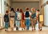 170,000 Kids Vanish? Where’d They Go? A group of children walking together in a school hallway, each carrying a backpack