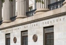Frozen Billions Flip Back On Iran Facade of the Department of the Treasury with columns and engraved text