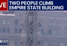 Masked Duo Hijack The Empire State Icon LIVE: People climb to top of Empire State Building spire for flag-raising proposal
