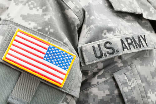 Usa,Flag,And,U.s.,Army,Patch,On,Solder's,Uniform Close-up of a U.S. Army uniform with an American flag patch
