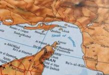 Warship Standoff Chokes World’s Energy Artery Detailed map showing the Strait of Hormuz and surrounding regions