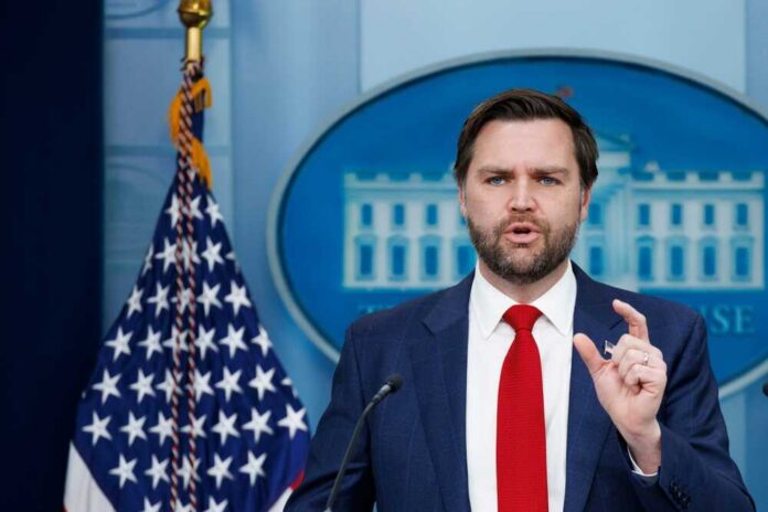 Washington,january,30,2025:,Vice,President,Jd,Vance,Speaks,At Government official speaking at a press conference in front of the White House