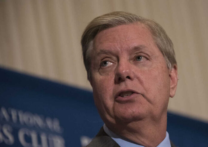 Washington,,Dc,-,September,8,,2015:,Senator,Lindsey,Graham,,Candidate A man speaking at a podium during a conference
