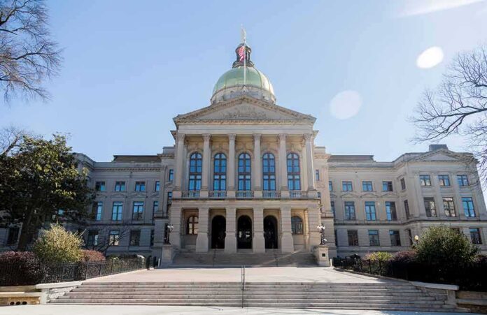 shutterstock_2118967934 State capitol building with gold dome and columns