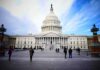 United States Capitol building with visitors on the plaza