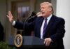 Trump Stirs Ireland Unity Bombshell Donald Trump speaking at a podium outdoors