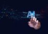 AI Control Slipping – Bengio Sounds Alarm Hand touching glowing AI text with digital network nodes