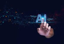AI Control Slipping – Bengio Sounds Alarm Hand touching glowing AI text with digital network nodes