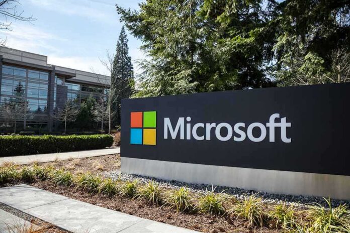 shutterstock_1357496909 Microsoft sign outside a modern office campus