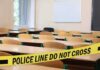 Bodycam Bombshell From First-Grade Shooting Empty classroom with police tape across desks